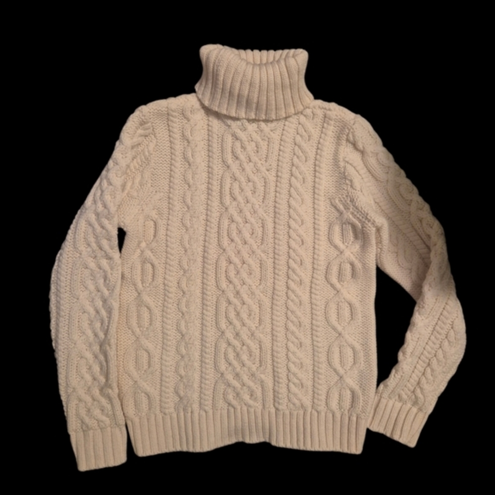 Paul James Wool Cable Knit Women’s Sweater Made In England Cream Turtleneck S